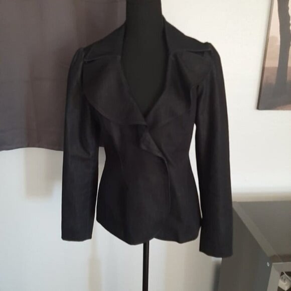 Chelsea & Theodore Black Snap Button Blazer Collared Size 6 Office Wear Preppy - Picture 1 of 7